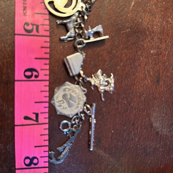 Vintage rhodium plated sterling silver 15 charm link bracelet - Picture 6 of 6